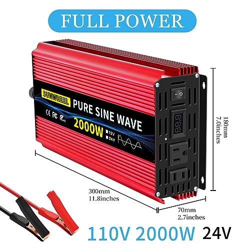 1000W Pure Sine Wave Power Inverter DC 12V to AC 110V with 2 Outlets T907607