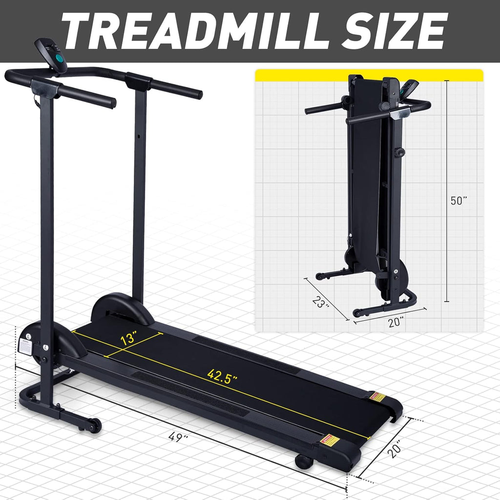 Foldable Manual Treadmill with 10° Incline for Home Walking Running O77579