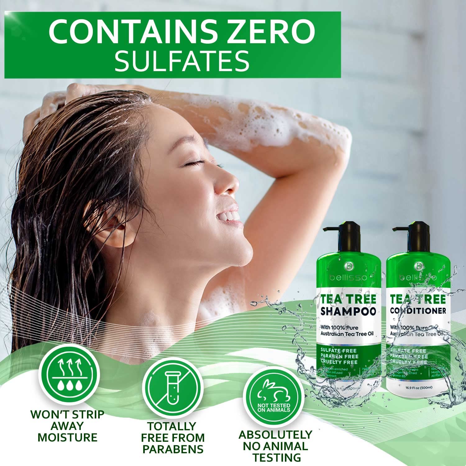 Tea Tree Oil Shampoo and Conditioner Set for Dandruff and Itchy Scalp D89879