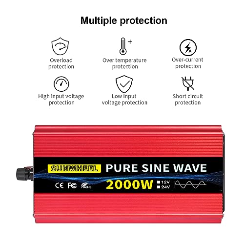 1000W Pure Sine Wave Power Inverter DC 12V to AC 110V with 2 Outlets T907607