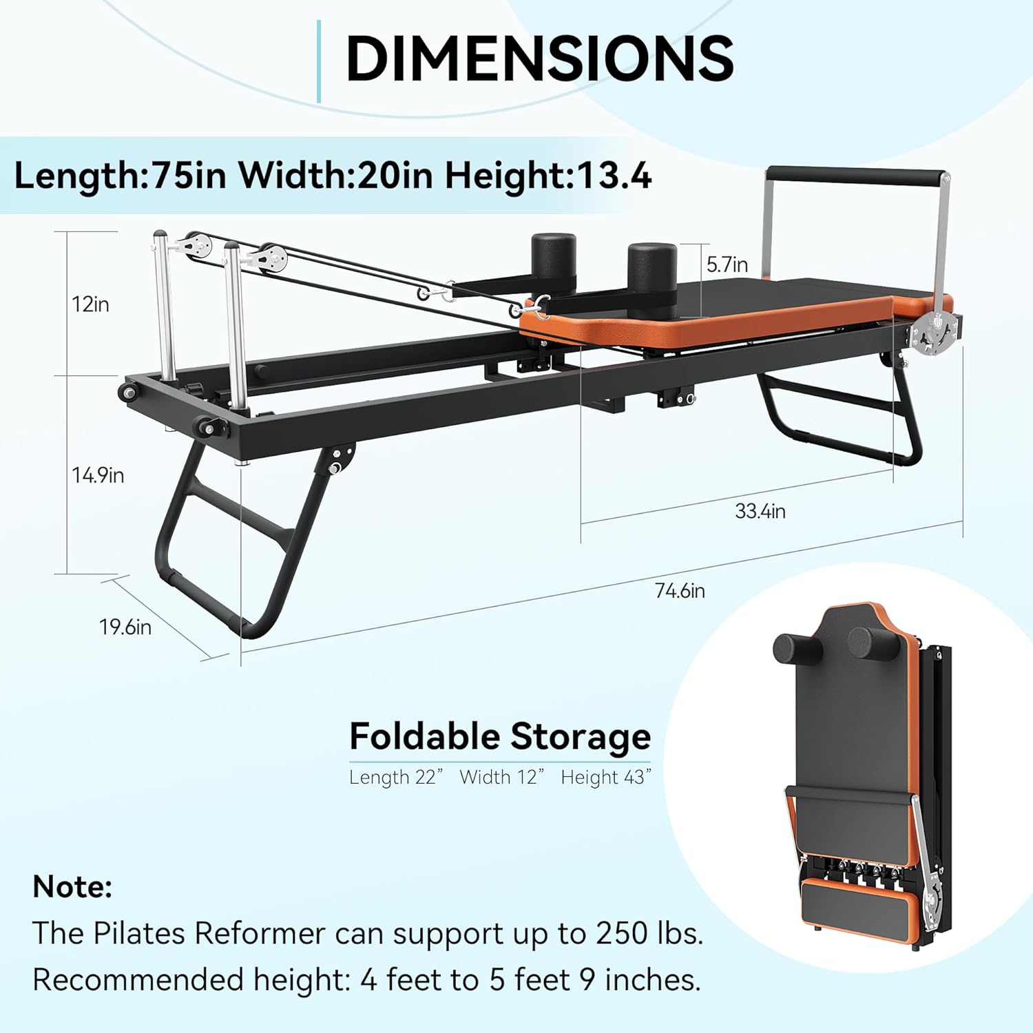 Foldable Pilates Reformer Machine for Home and Gym Workout C36728
