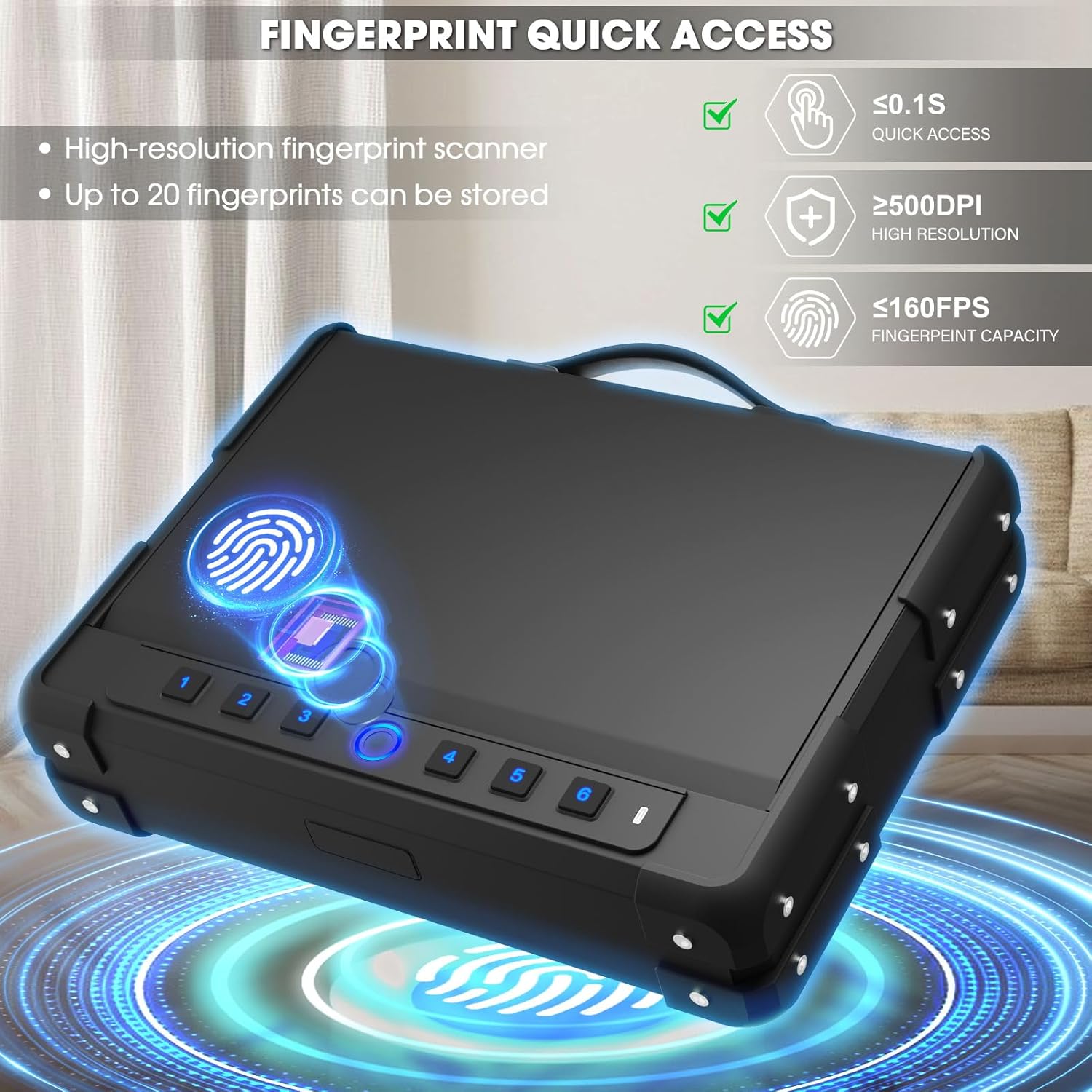 Biometric Gun Safe for 3-4 Pistols, Quick Access with USB-C Port N96475