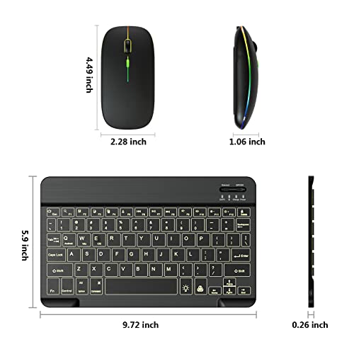 Bluetooth Keyboard and Mouse Combo for iPad, iPhone, Android Tablet, Slim Rechargeable, Black B207