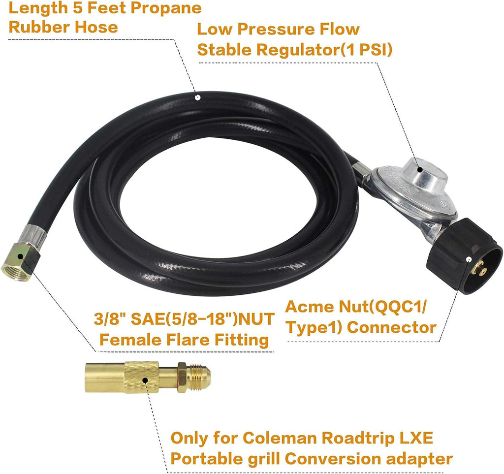 Universal Grill Regulator Hose with Threaded Regulator for Roadtrip Grills A1829