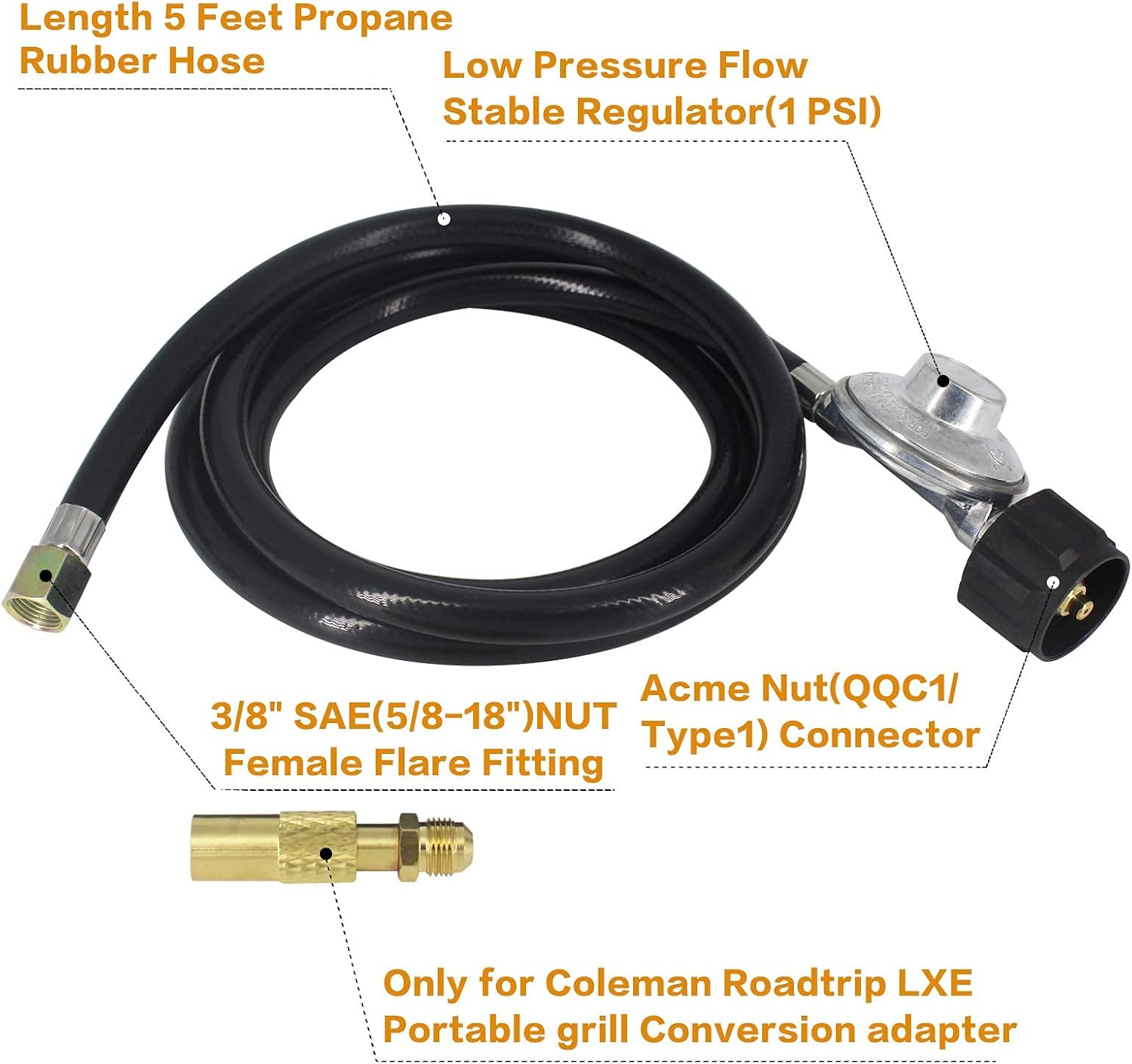 Universal Grill Regulator Hose with Threaded Regulator for Roadtrip Grills A1829