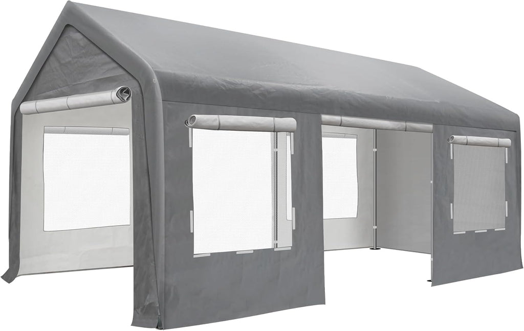 10x20 ft Portable Carport Garage with Heavy Duty Metal Frame and Roll-up Doors S248825