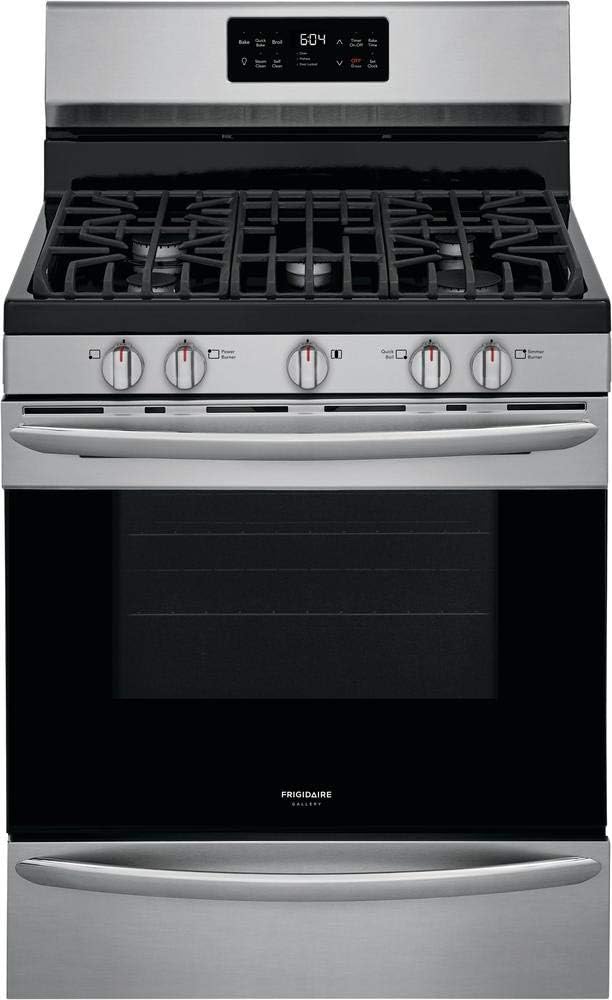 Frigidaire GCRG3038AF 30" Gallery Series Stainless Steel Freestanding Gas Range with 5 cu. ft. Oven Capacity 5 Burners Cast Iron Continuous Grates and Steam Cleaning