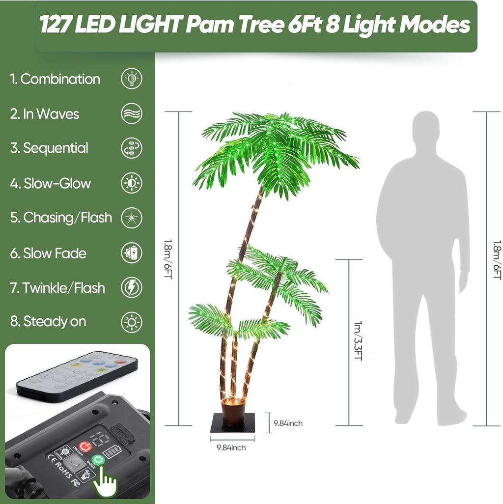 Solar Lighted Palm Trees for Outdoor Patio, 6FT with 3 Trunks F641338