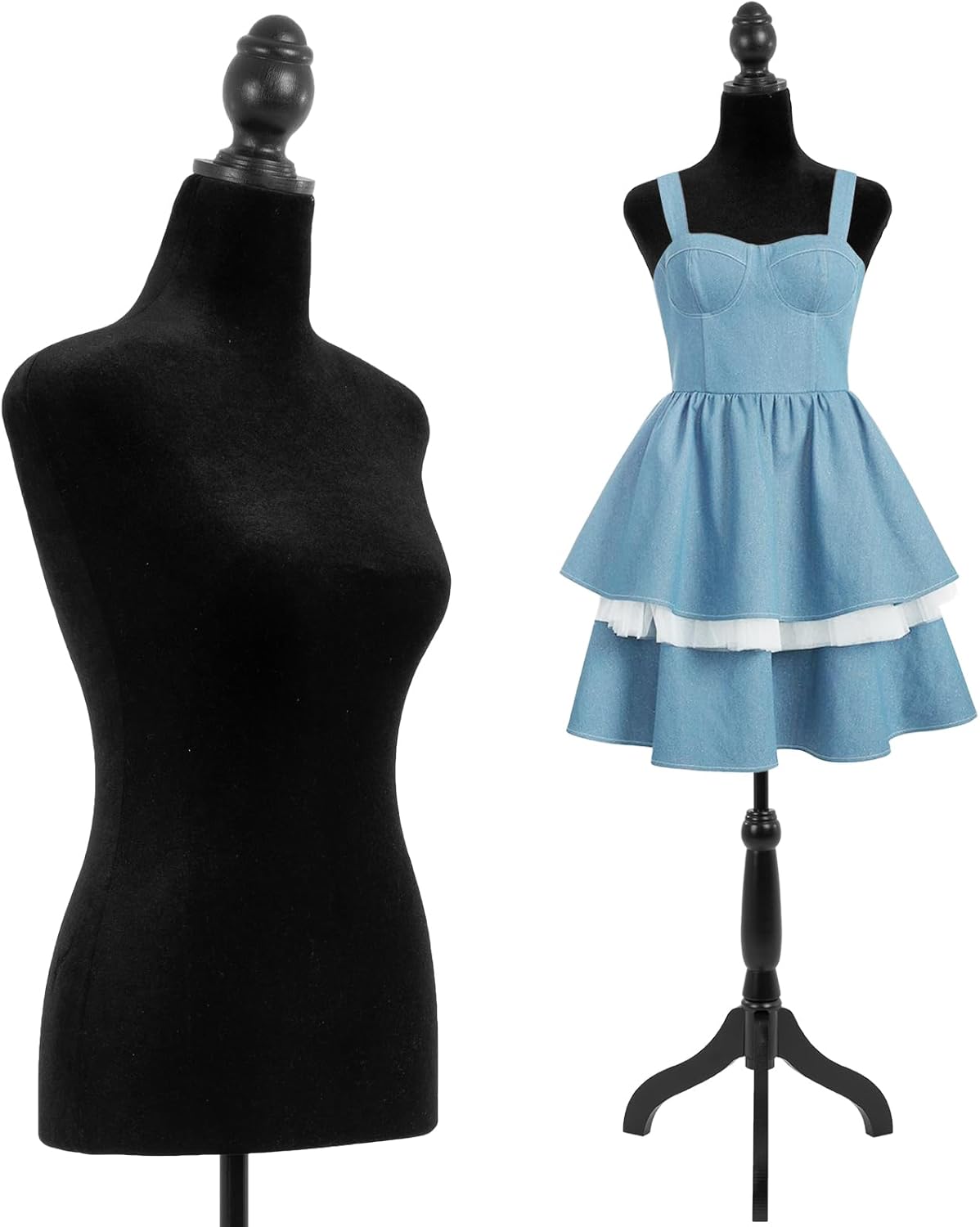 Mannequin Body Female Dress Form Torso Body Plus Size Mannequin Adjustable Tripod Base Stand for Doll Mannequin Model Stand Store Dress Jewelry Display 49.6-63.4 Inch，Black