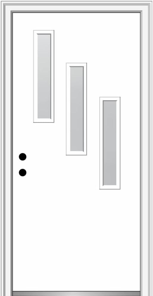 National Door Company, 36" x 80", Fiberglass Smooth, Primed, 3-Lite, Frosted Glass, Prehung Single Front Door on 4-9/16" Primed Composite Frame