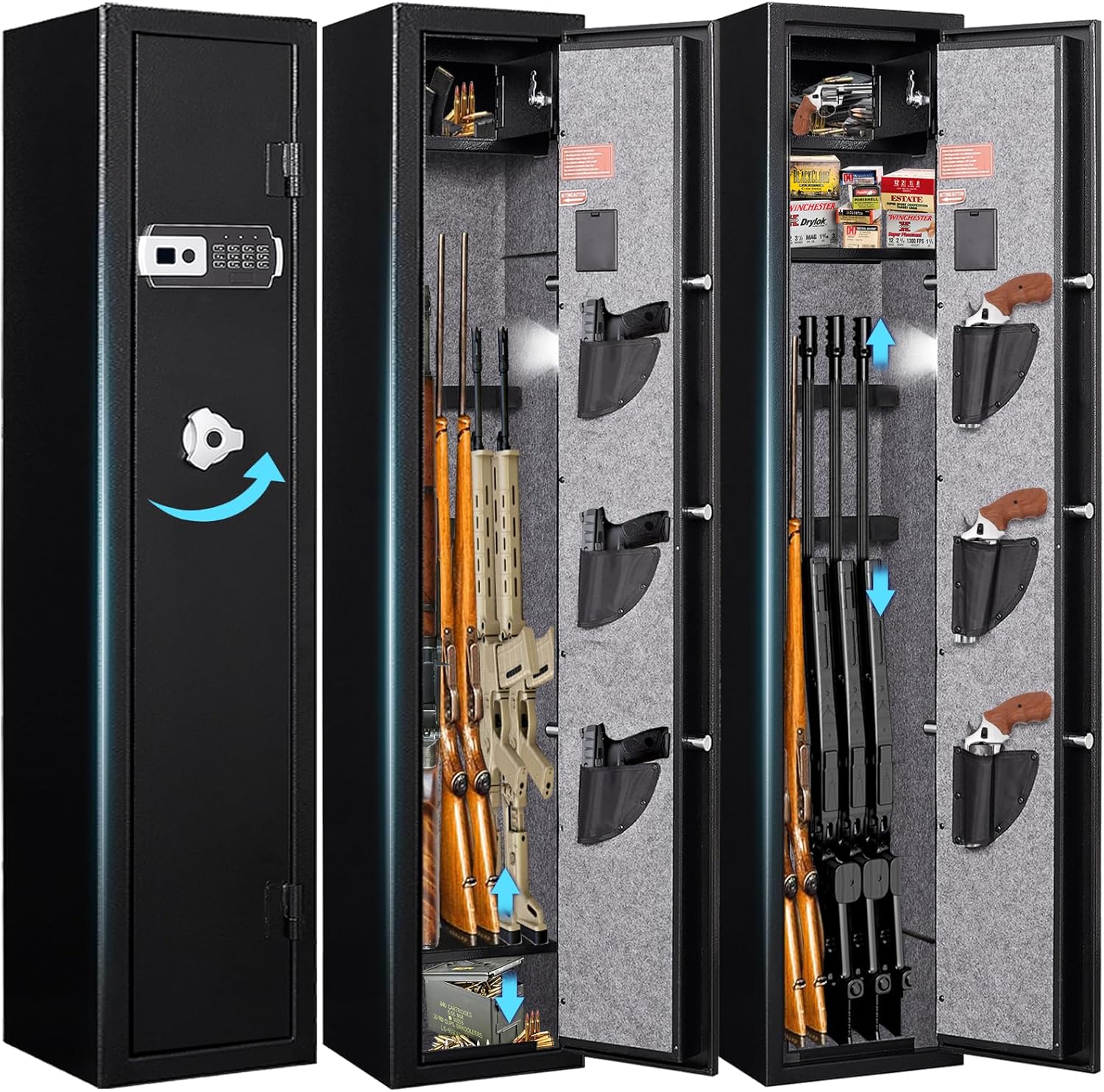 5-6 Gun Rifle Safe, Gun Safes for Home Rifles and Pistols, Quick Access Long Gun Safe Shotgun Rifle Cabinet,with a Handgun Lock Box and a Removable Shelf, Silent Mode
