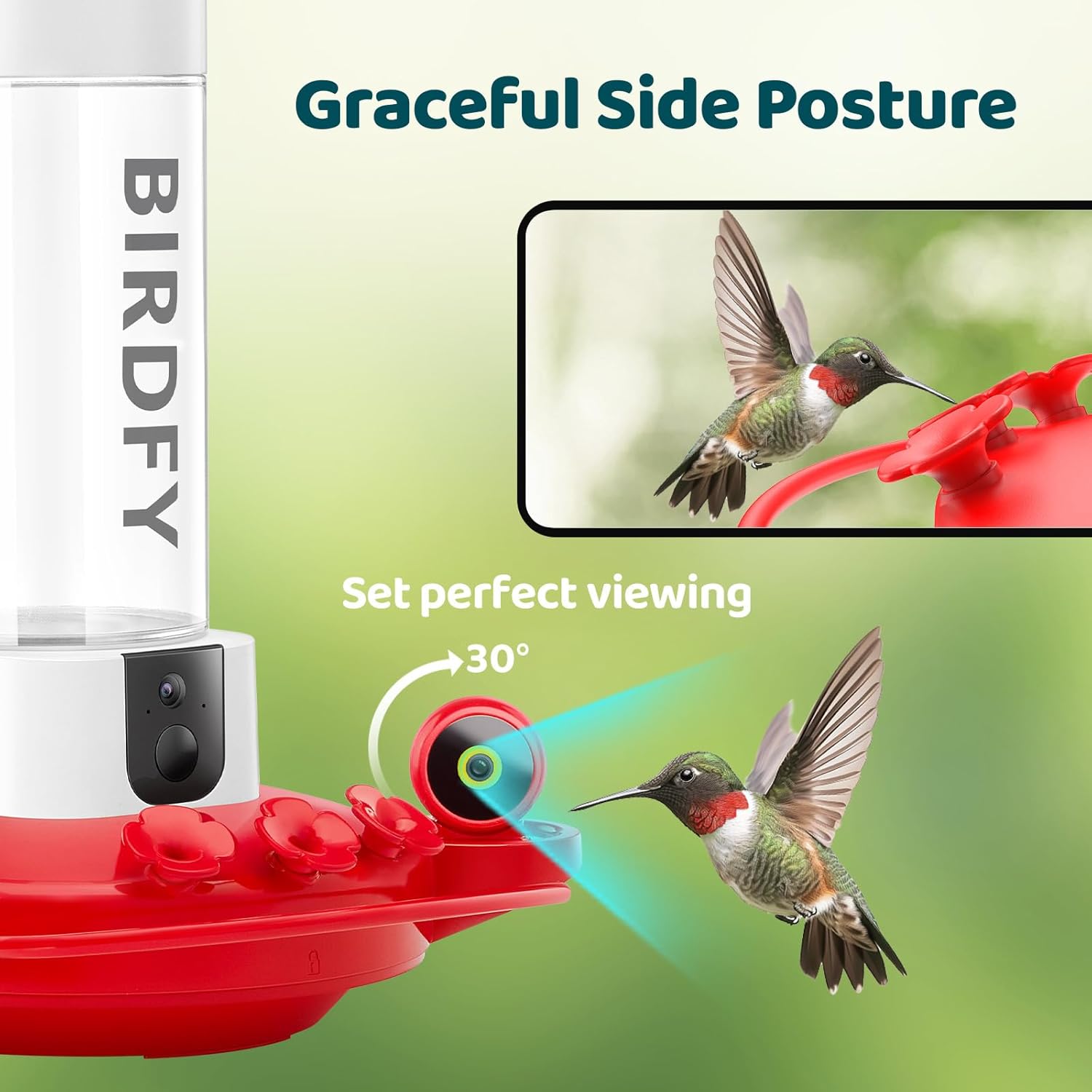 Hummingbird Feeder with Camera, 2K Dual Smart Cameras, Solar Powered N76083