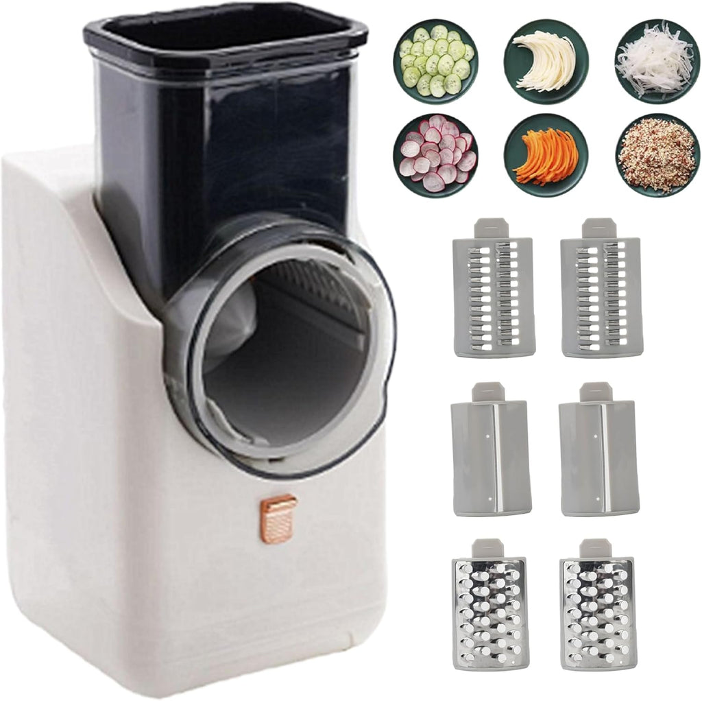 Electric Cheese Grater, Automatic Cheese Grater, 3 in1 Automatic Cheese Grater with 6 Blades Vegetable Shredder Safe Operating Electric Grater USB Charging Shredder for Home Kitchen