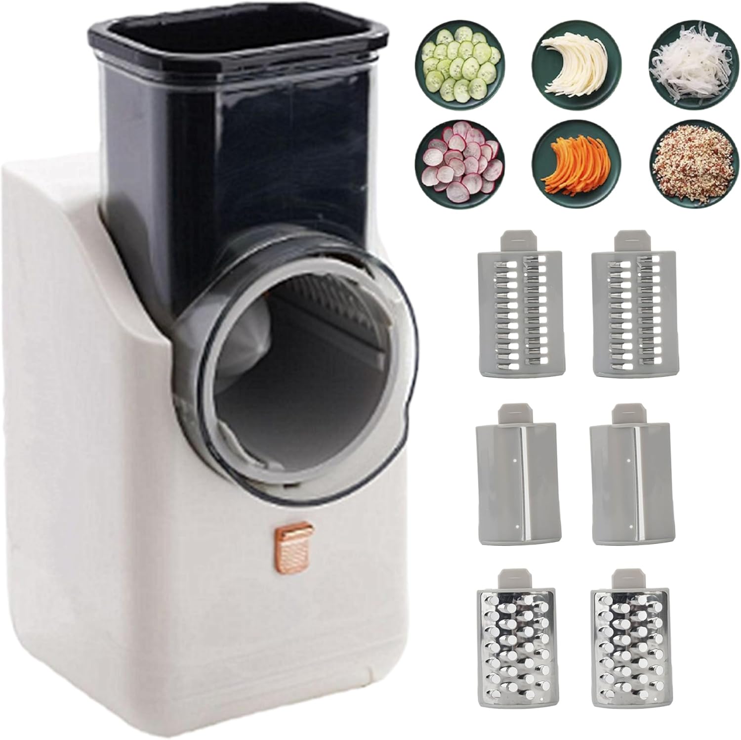 Electric Cheese Grater, Automatic Cheese Grater, 3 in1 Automatic Cheese Grater with 6 Blades Vegetable Shredder Safe Operating Electric Grater USB Charging Shredder for Home Kitchen
