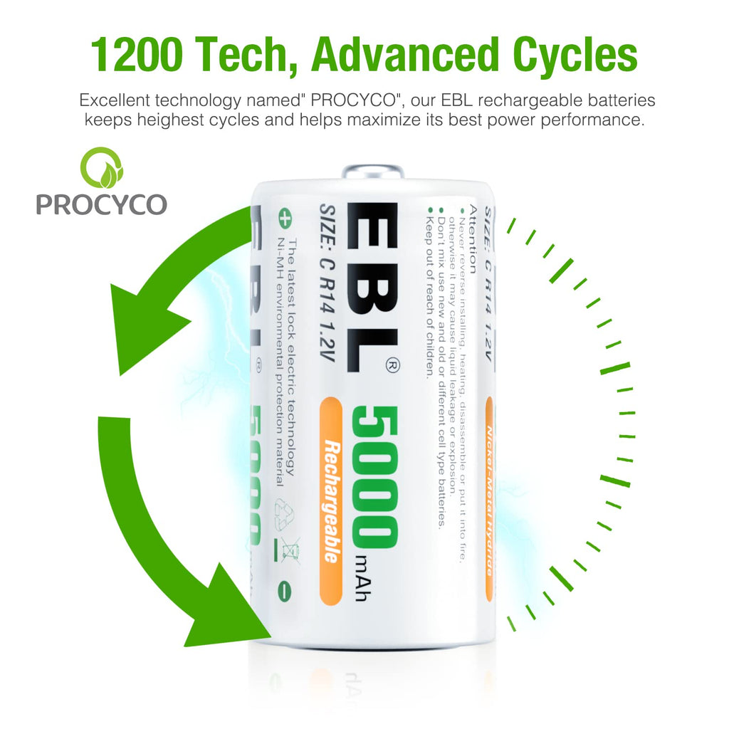 Rechargeable C Batteries 5000mAh Ni-MH, Pack of 4 D5853