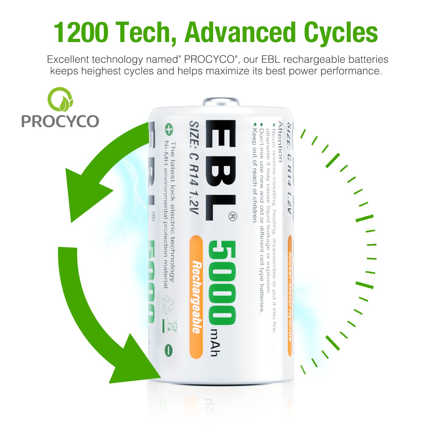 Rechargeable C Batteries 5000mAh Ni-MH, Pack of 4 D5853
