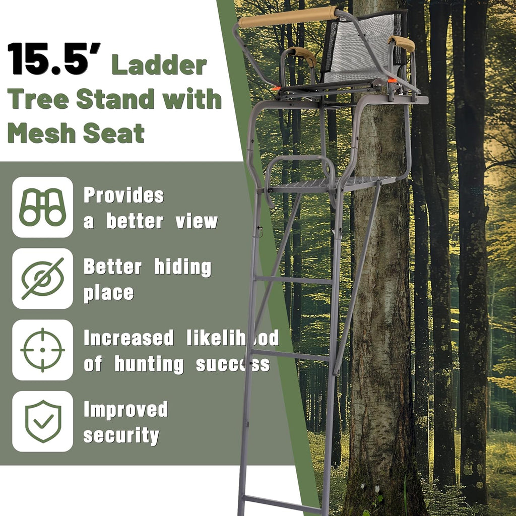 Ladder Tree Stand for Hunting with Mesh Seat Steel Z40000