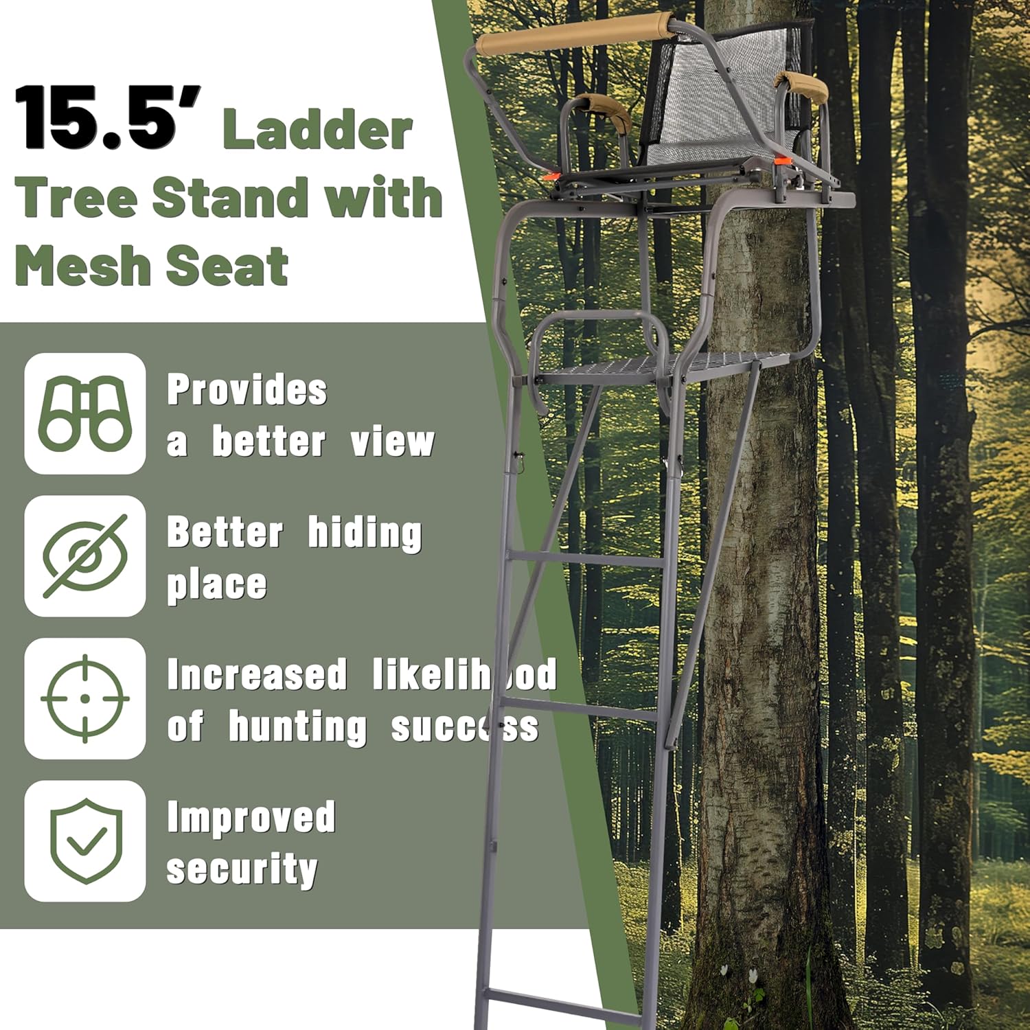 Ladder Tree Stand for Hunting with Mesh Seat Steel Z40000