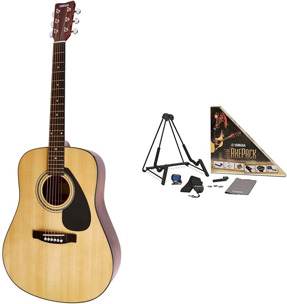 YAMAHA FD01S Solid Top Acoustic Guitar (Amazon-Exclusive) & Axe Pack Guitar Accessory Kit for Electric & Acoustic Guitar