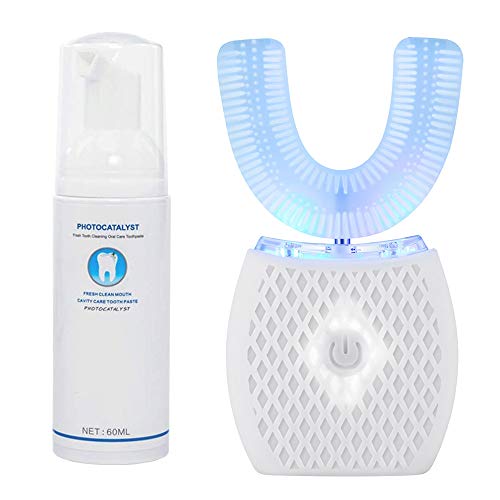 Automatic Toothbrush Ultrasonic Toothbrush, Ultrasonic Electric Toothbrush for Adults, Ultrasonic U-Shaped 360° Electric Toothbrush, Ultrasonic Toothbrush Kit for Travel Home Dual-use (White)