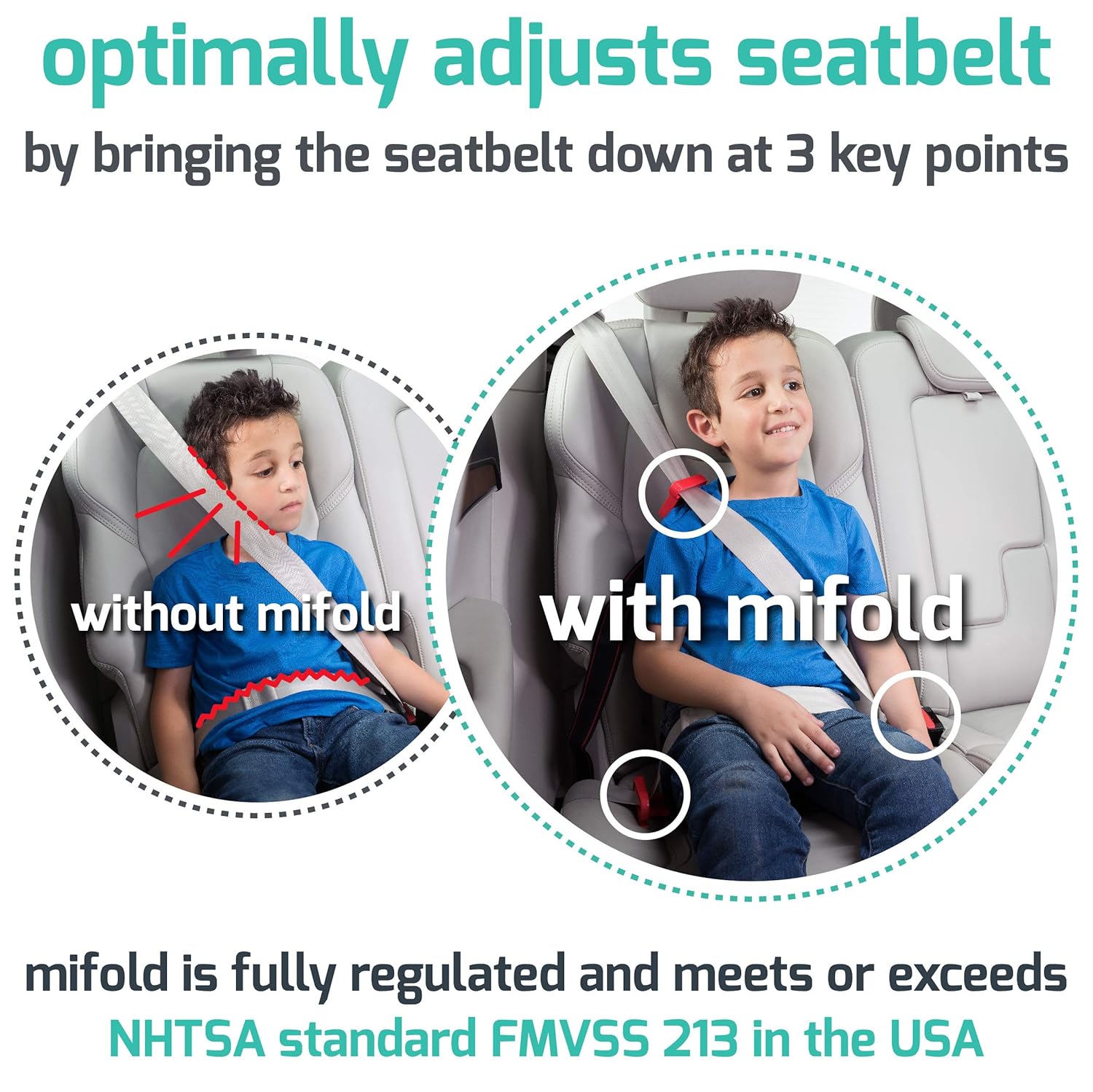 Compact and Portable Car Booster Seat for Travel, Foldable, Slate Gray T523