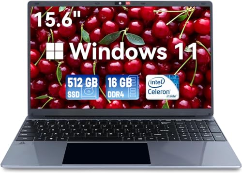 Laptop, 15.6" Laptop Computer, 16GB DDR4 512GB SSD, Windows 11 Laptop, 1080P Full HD Display, Quad-Core Intel Celeron N5095 Processors, 38000mWh Battery Life, 2.4G/5G WiFi, Mini-HDMI