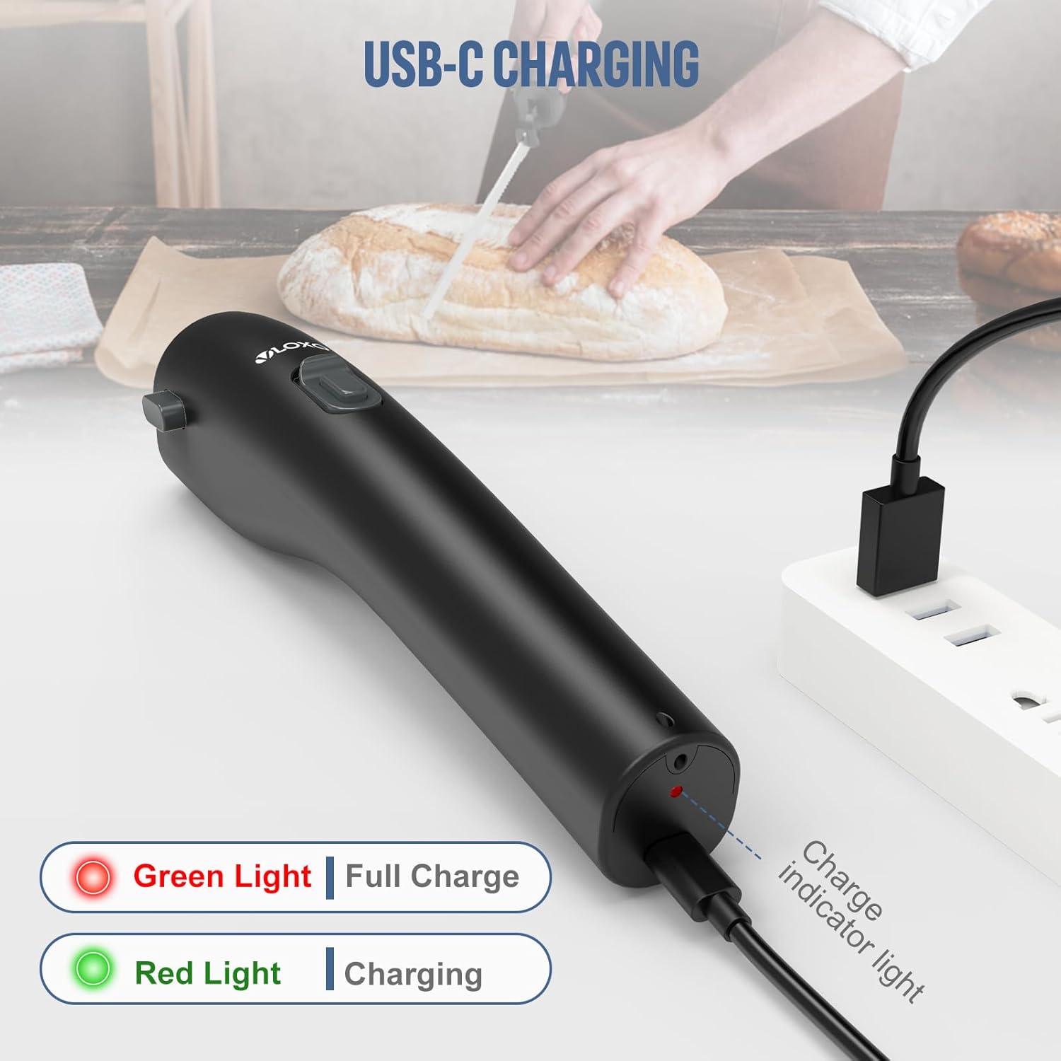 Cordless Electric Knife Rechargeable with Safety Lock and 2 Blades M315