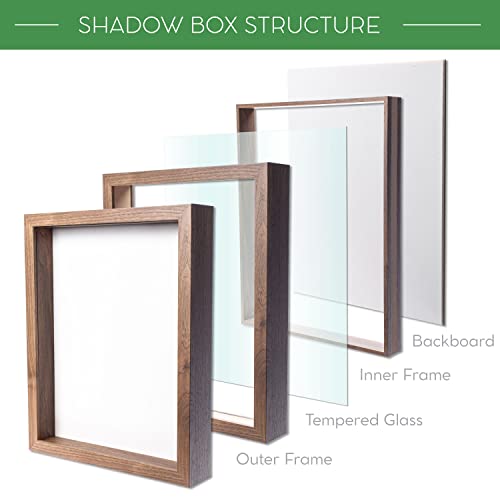 11" x 11" Dark Oak Wooden Shadow Box Frame with Tempered Glass and Felt Back I172