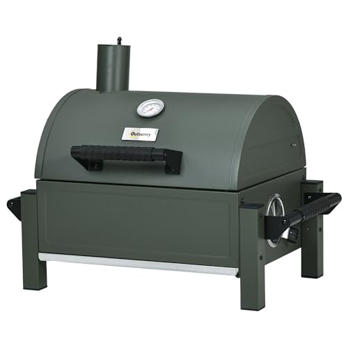 Outsunny Charcoal BBQ Grill with 235 sq.in. Cooking Area, Tabletop Outdoor Barbecue with Ash Catcher and Built-in Thermometer for Patio, Backyard, Camping, Picnic, Black