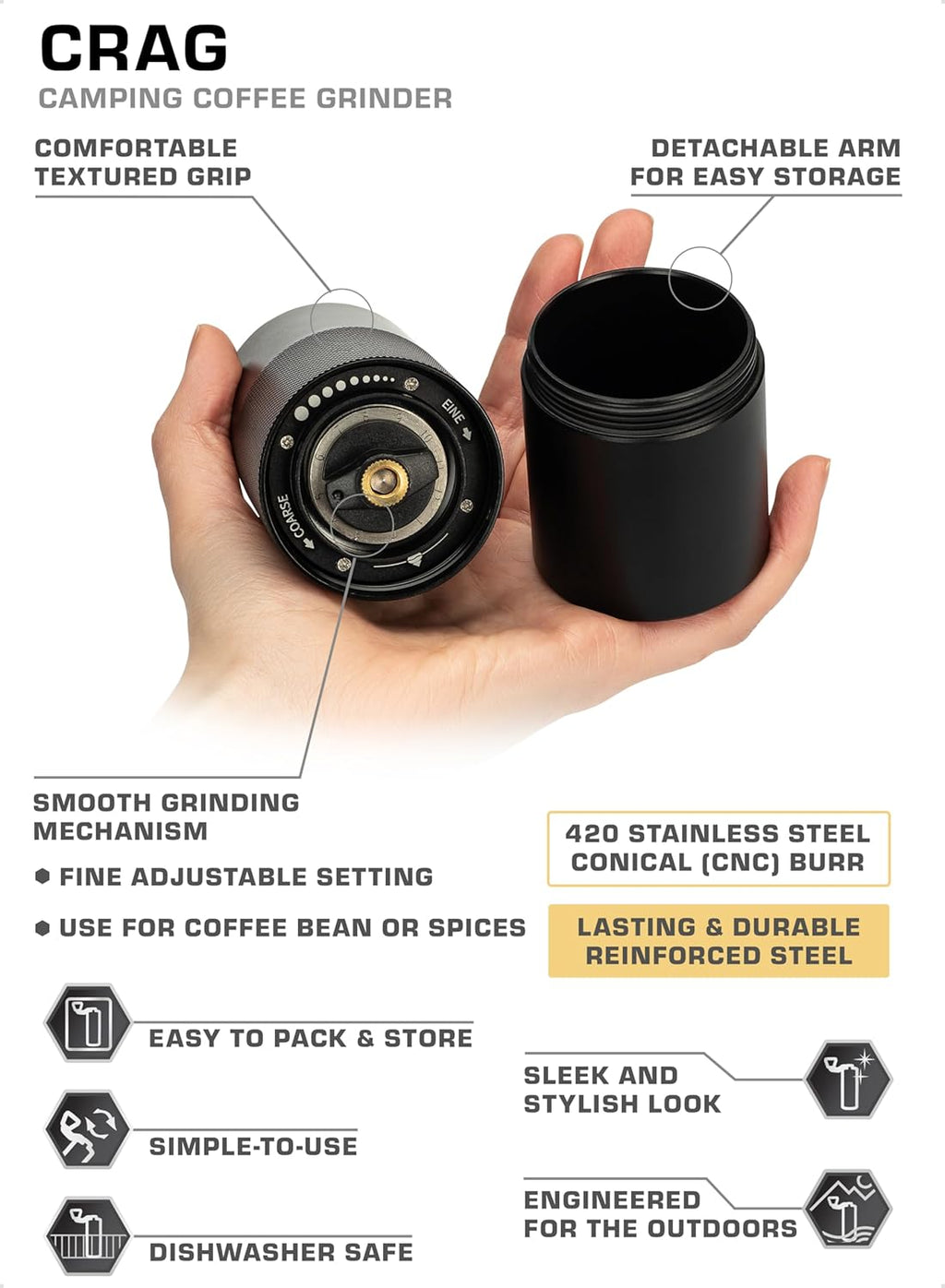 Manual Coffee Grinder for Camping, Hiking & Travel H8715