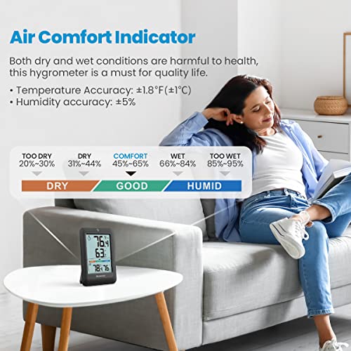 Indoor Outdoor Thermometer Hygrometer Wireless with 2 Sensors, 328ft Range, Black X150990