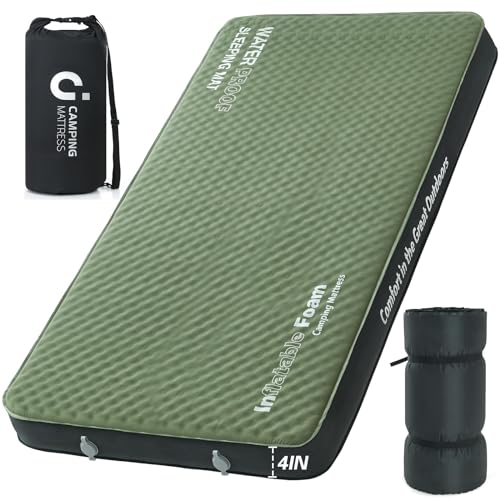Self Inflating Sleeping Pad, 4" Ultra-Thick Foam Camping Mattress with Air Pump Sack Small Single Size, Sleeping Mats for Adults Inflatable Camping Pad, Single Bed,Travel,Car,Tent,Home (75"x25"x4")