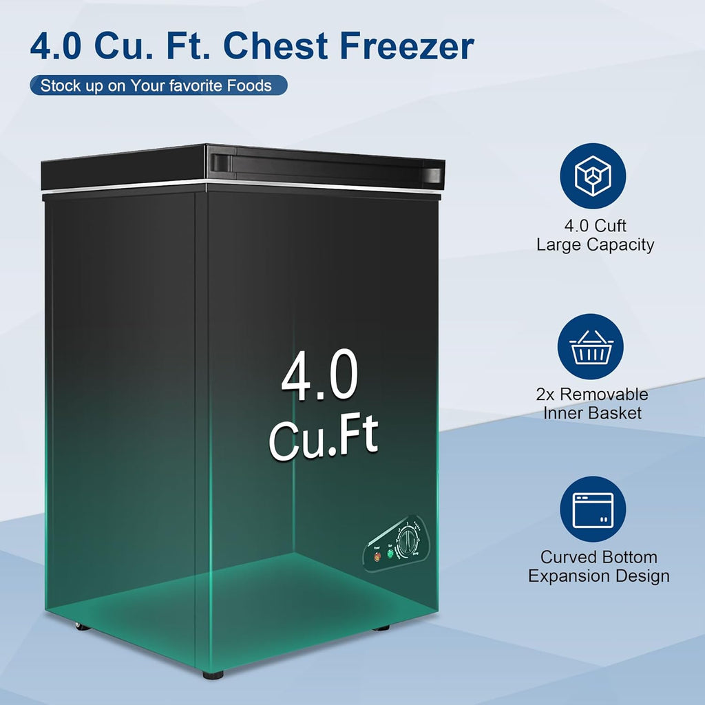 Compact Chest Freezer 4.0 cu ft with Removable Basket V763