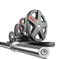 XMark TEXAS STAR Olympic Weight Plate Sets with XMark Olympic Weightlifting Bar, 2-inch Rubber Coated Olympic Grip Plate Set With 7’ Olympic Bar, Great for Home Gyms