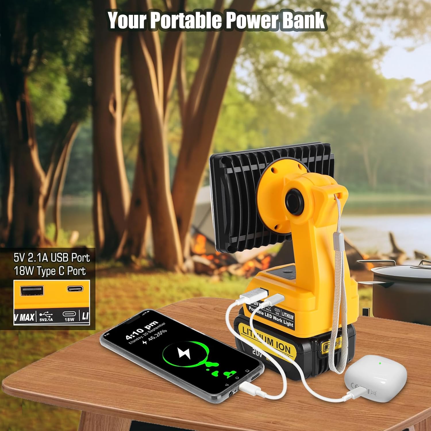 20V LED Work Light with Dual USB Port and Pivoting Head C444039