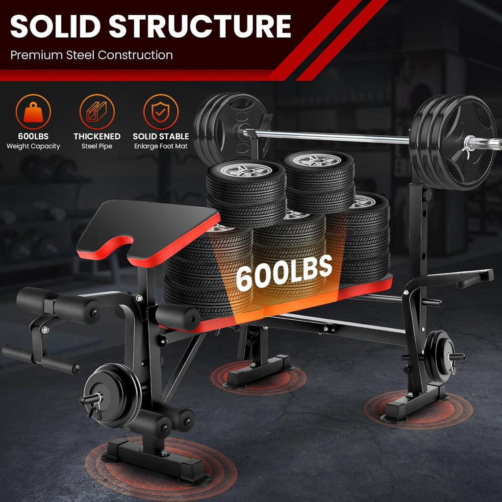 Adjustable Olympic Weight Bench with Preacher Curl and Leg Developer D899135