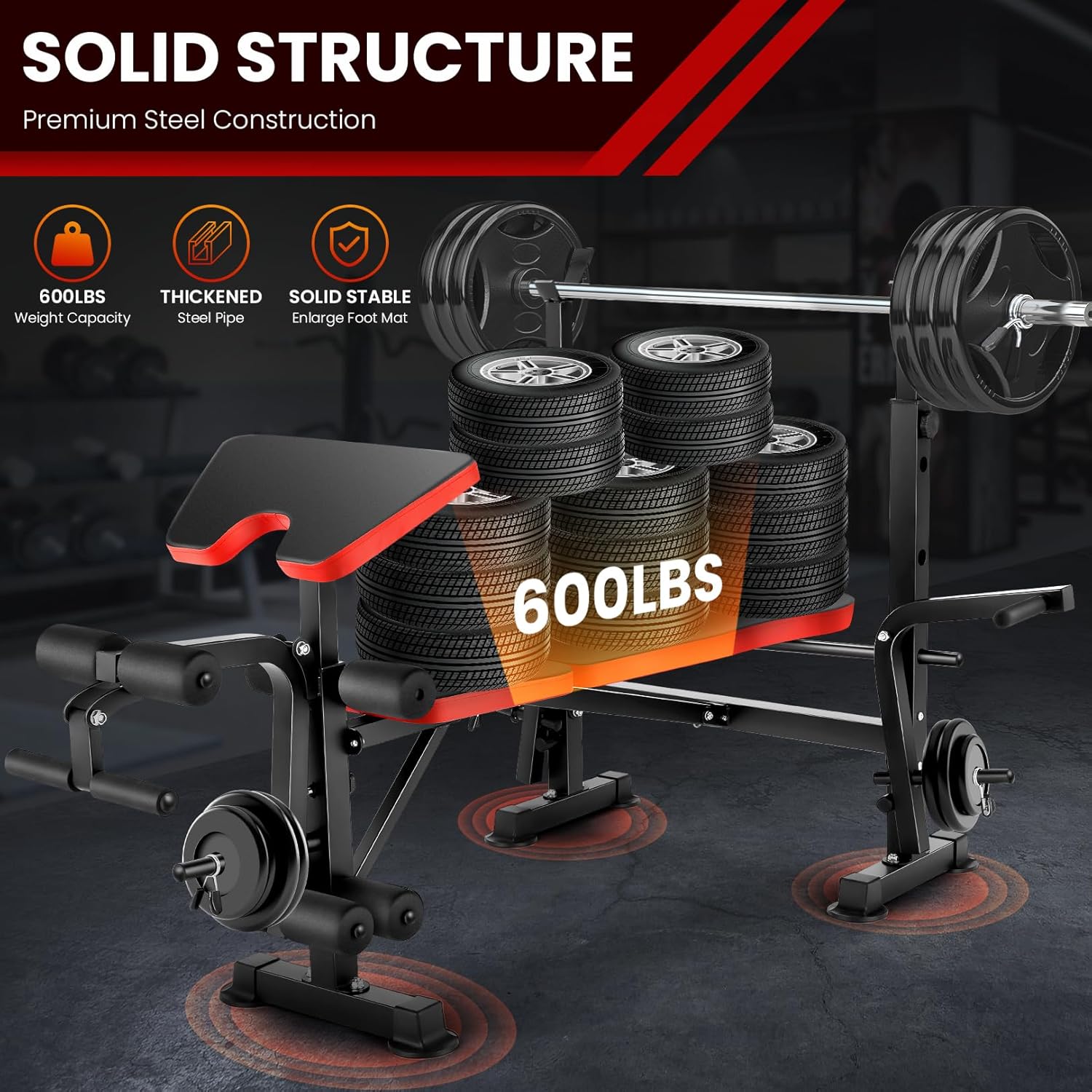 Adjustable Olympic Weight Bench with Preacher Curl and Leg Developer D899135