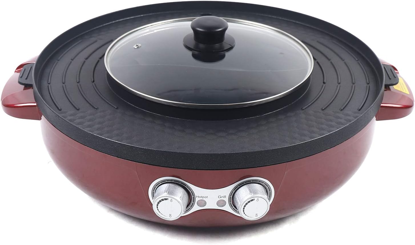 2 in 1 Electric Grill and Hot Pot with Dual Temp Control H3114