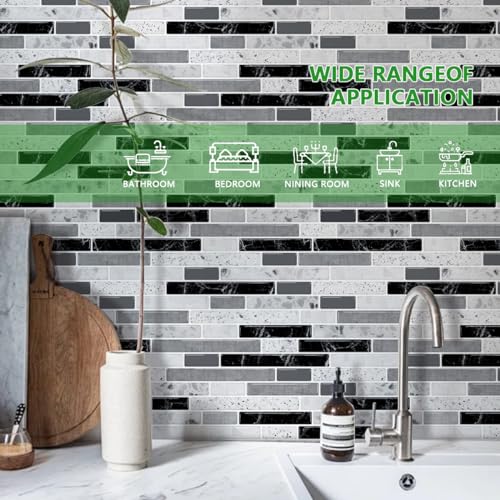Self-Adhesive Peel and Stick Backsplash for Kitchen, Vinyl Decorative Tiles (Gray) C305926