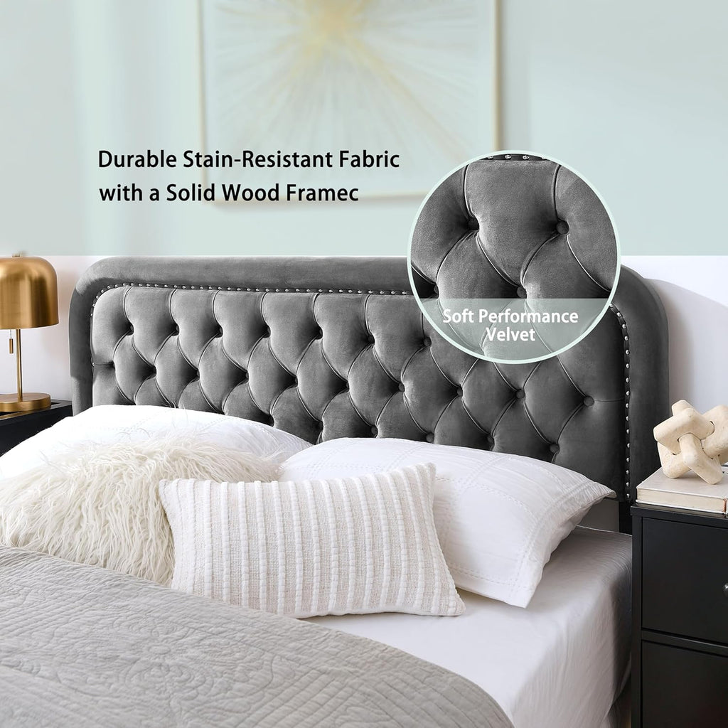 Tufted Upholstered Full Size Headboard with Adjustable Stand, Grey A58141