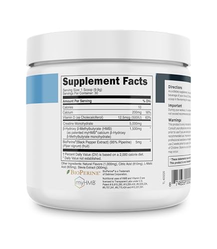 Creatine Monohydrate Powder with HMB for Muscle Growth, 30 Servings, Unflavored S477