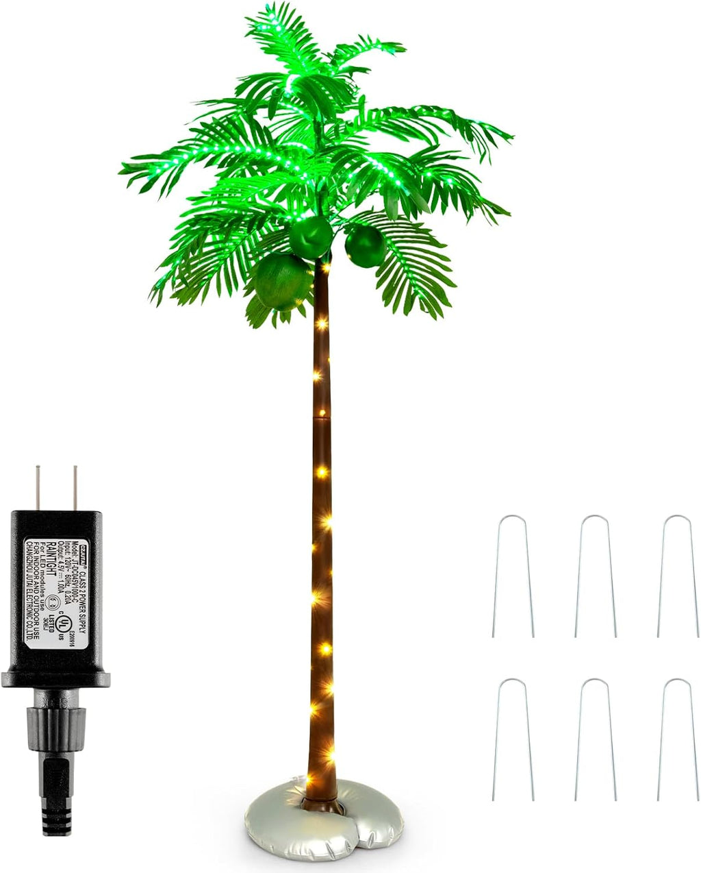 GOFLAME 6FT Lighted Palm Tree, Light Up Palm Tree with 3 Coconuts, Large-Capacity Water Bag, 309 LED Lights, Artificial Palm Tree Decor for Outside Patio, Tropical Party, Garden, Christmas, Pool, Yard