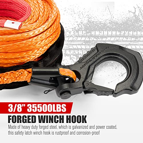 Synthetic Winch Rope 3/8 Inch 100FT with Winch Hook Fairleads for Off Road Vehicles C859168