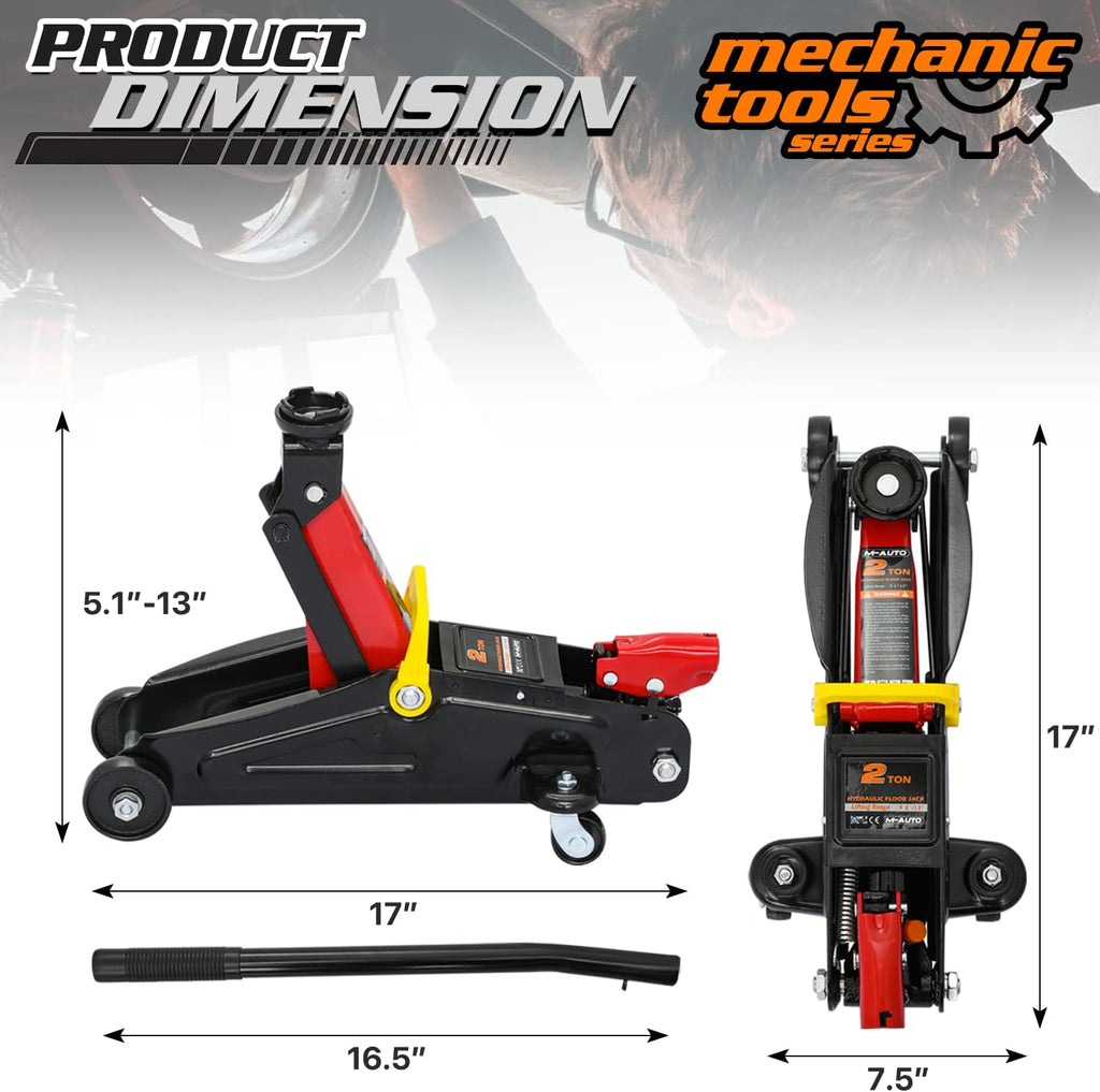 Hydraulic Trolley Floor Jack with 2 Jack Stands, 2 Ton Capacity, Steel, Red S928