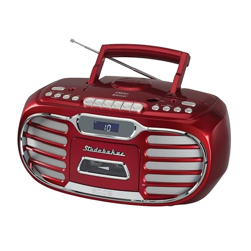 Studebaker Retro Edge Big Sound Bluetooth Boombox with CD/Cassette Player-Recorder/AM-FM Stereo Radio (Black/SB2150B)