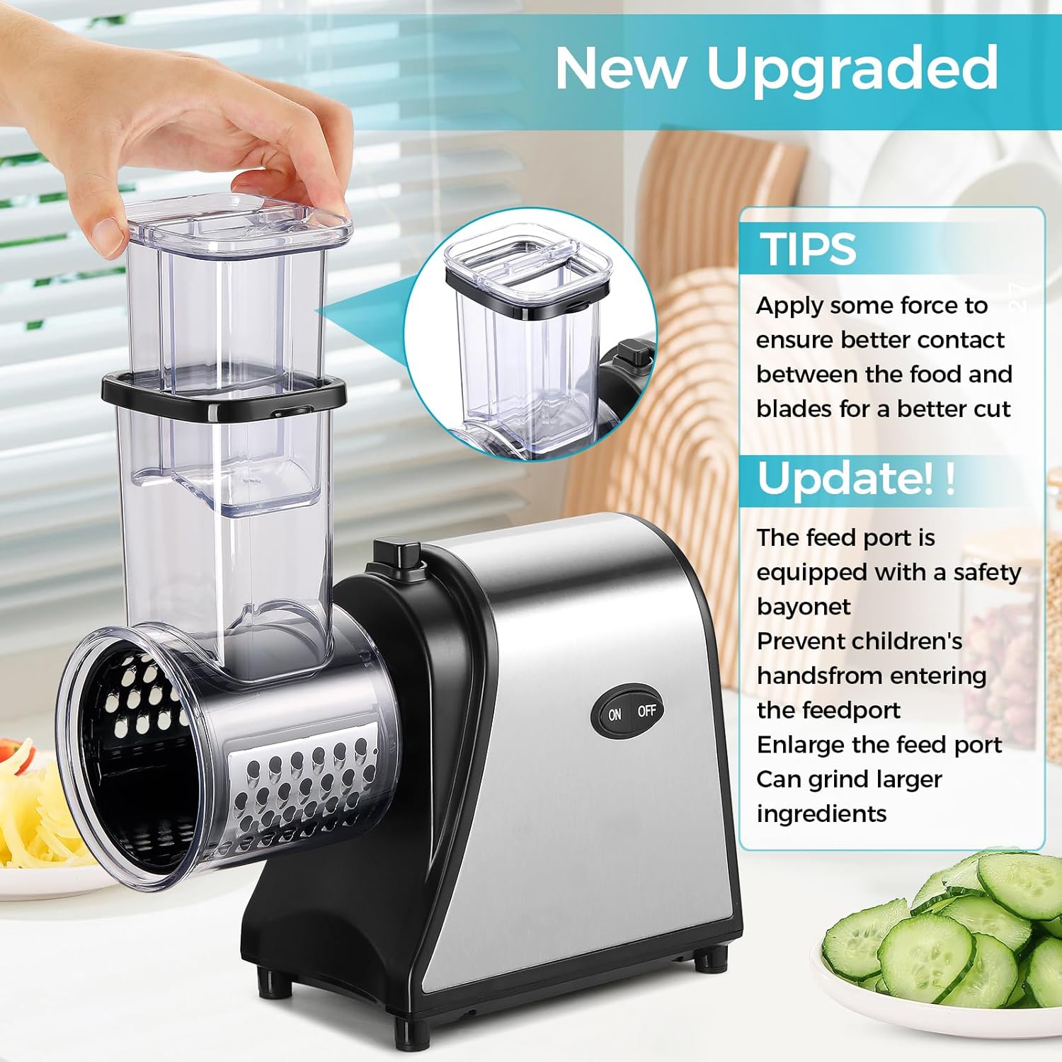 Electric Cheese Grater 250W, Vegetable Slicer for Carrots, Potatoes T9110