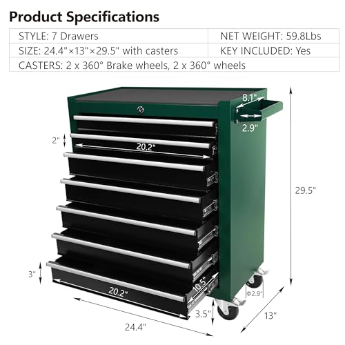 Rolling Tool Chest with Wheels, 5 Drawers, Blue & Grey F282