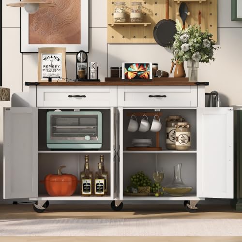 Farmhouse Kitchen Island with Power Outlet and Drop Leaf Z7652