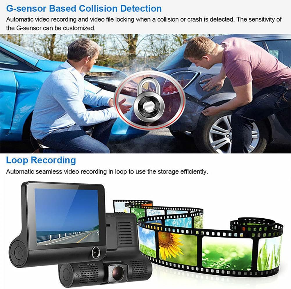 Dash Cam Front and Rear 4 Inch Full HD 170° Wide Angle with Night Vision A87212