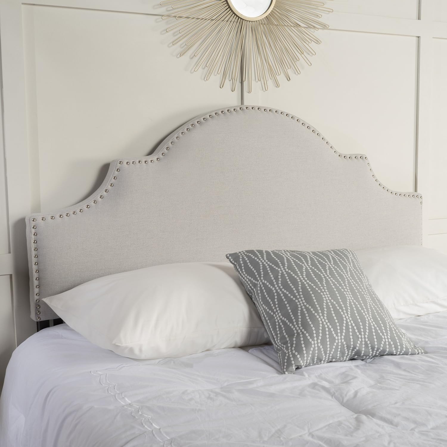 Upholstered Headboard for Queen and Full Bed, Light Grey Y2682
